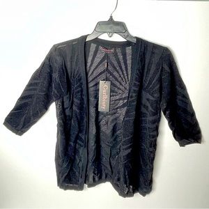 Curlbiuty Style Cut and Sew Burn Out Knit 3/4 Sleeve Jersey Jacket Black